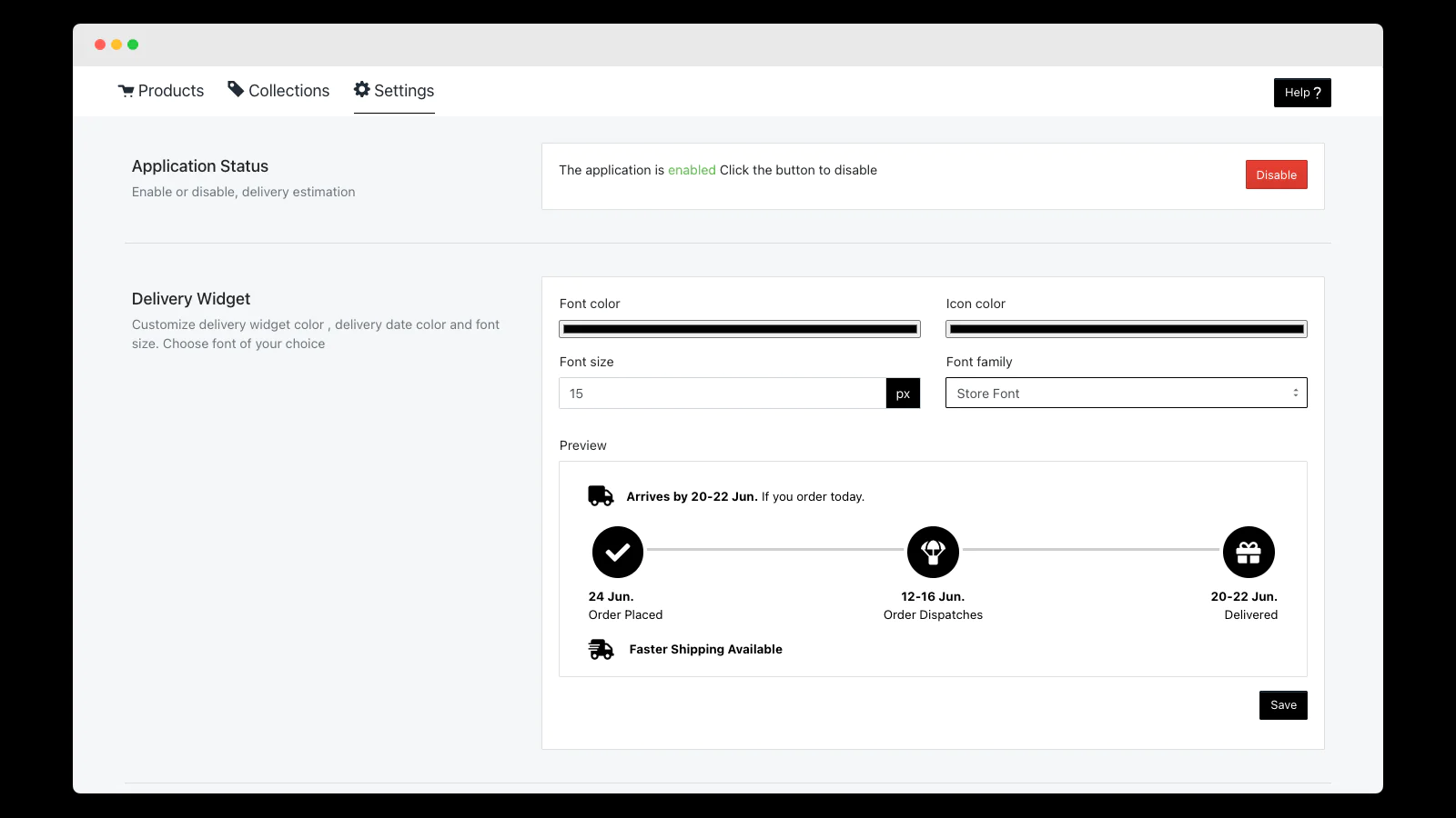 Saas App Store - Delivery Estimation Widget